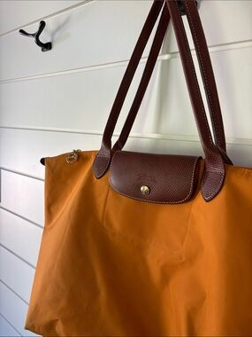 Longchamp Le Pliage Large bag, Cognac Leather, Gold hardware